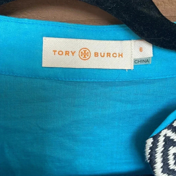 Tory Burch teal tunic with black and white detailing size 6 - Picture 2 of 6